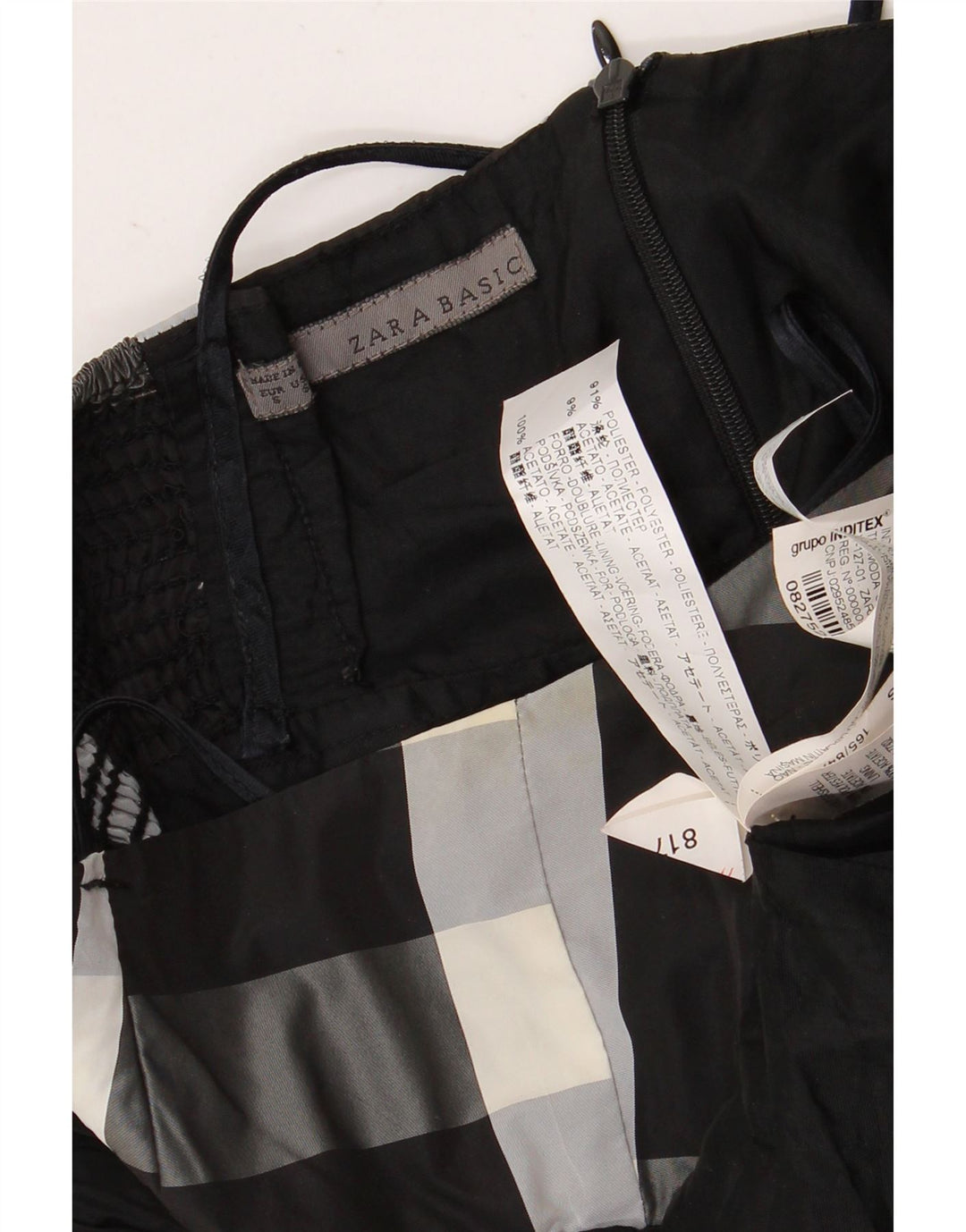 Rochie Bubble fără mâneci pentru femei Zara UK 8, poliester cu carouri negru