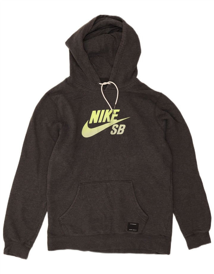 NIKE Mens Graphic Hoodie Jumper Small Grey Cotton