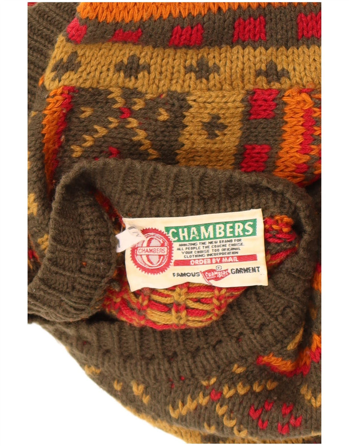 Chambers Mens Crew Neck Jumper Sweater Medium Green Geometric Wool