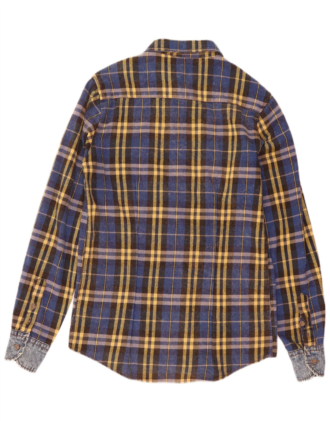 Vintage Herren Flanellhemd, klein, blau kariert, Baumwolle