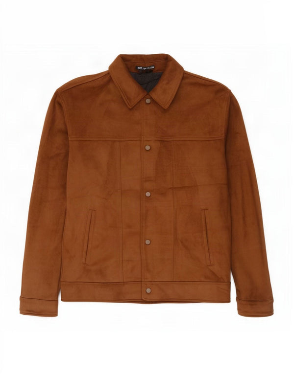 Jaqueta bomber masculina Zara em camurça sintética Reino Unido 42 XL bege poliéster