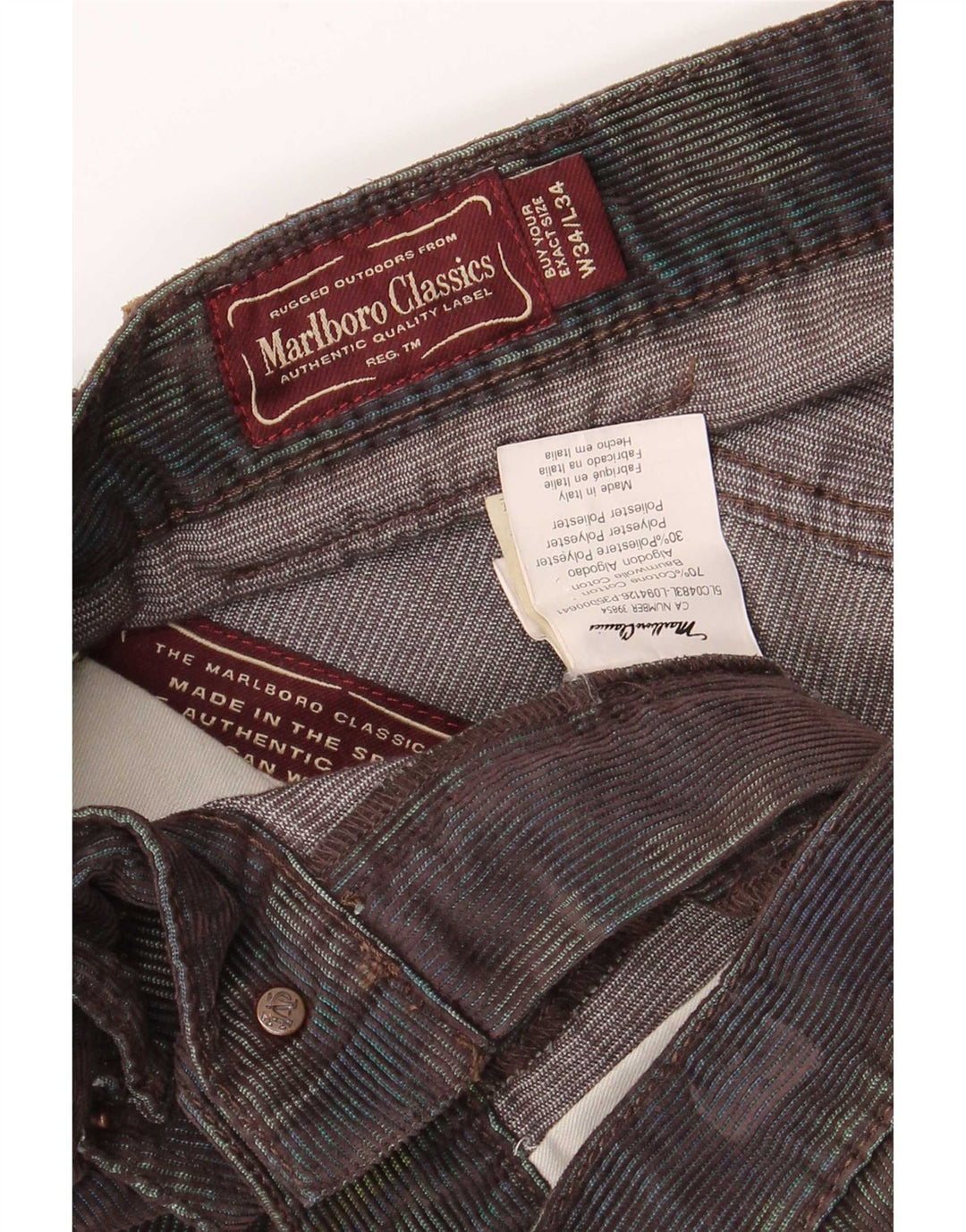 Marlboro Classics Mens Corduroy Trousers W34 L29 Multicoloured Check