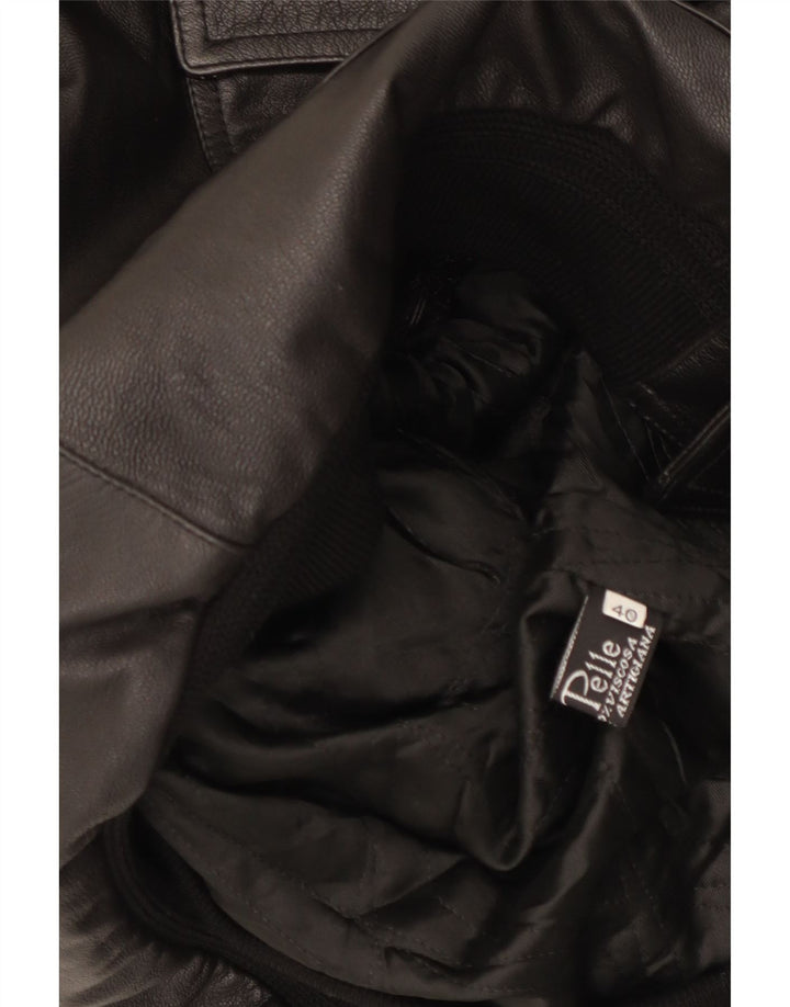Vintage Womens Loose Fit Leather Jacket IT 40 Small Black Leather