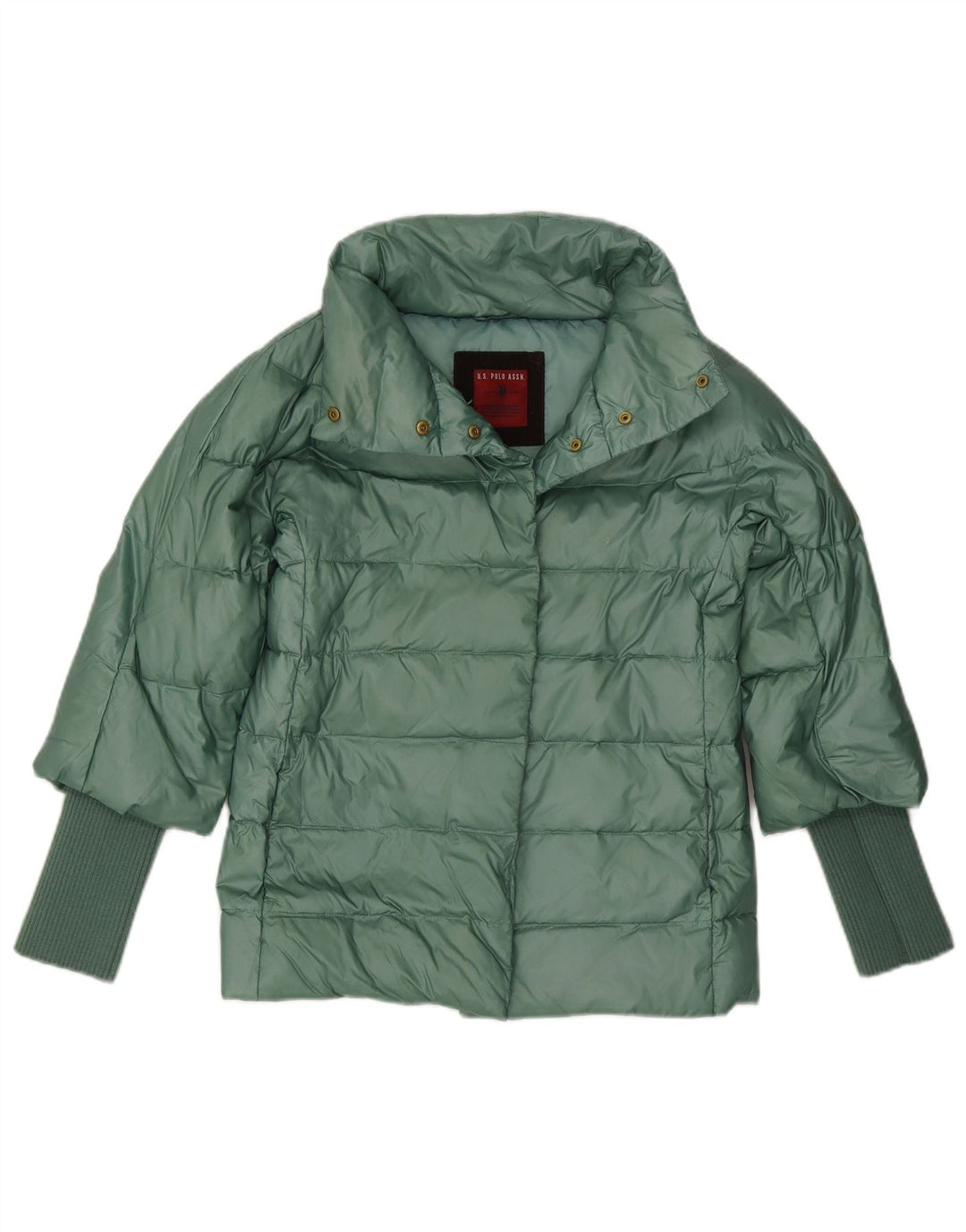 US Polo Assn. Jaqueta acolchoada feminina UK 12 poliéster verde médio