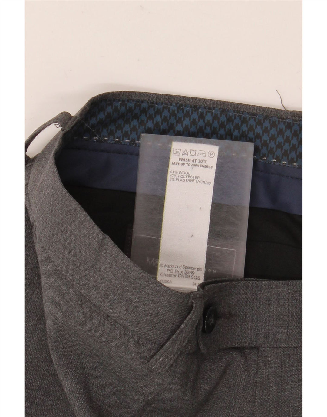 Marks & Spencer Mens Tailored Fit Slim Suit Trousers W32 L33 Grey Wool