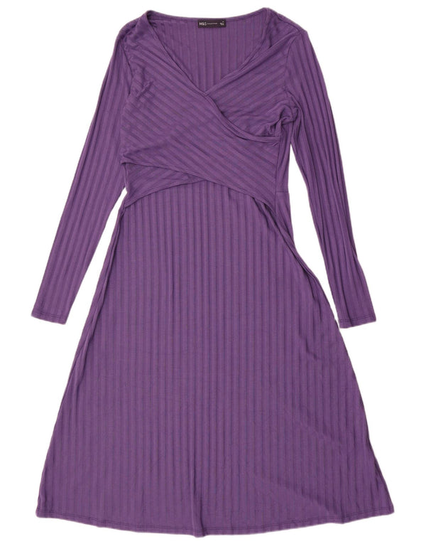 Abito lungo a maniche lunghe da donna Marks & Spencer UK 10 piccolo a righe viola