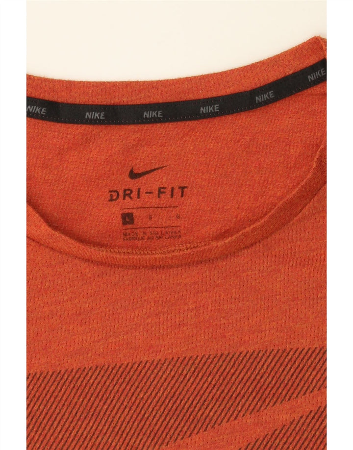 NIKE Mens Dri Fit Graphic T-Shirt Top Large Orange Colourblock Polyester Vintage Nike and Second-Hand Nike from Messina Hembry 