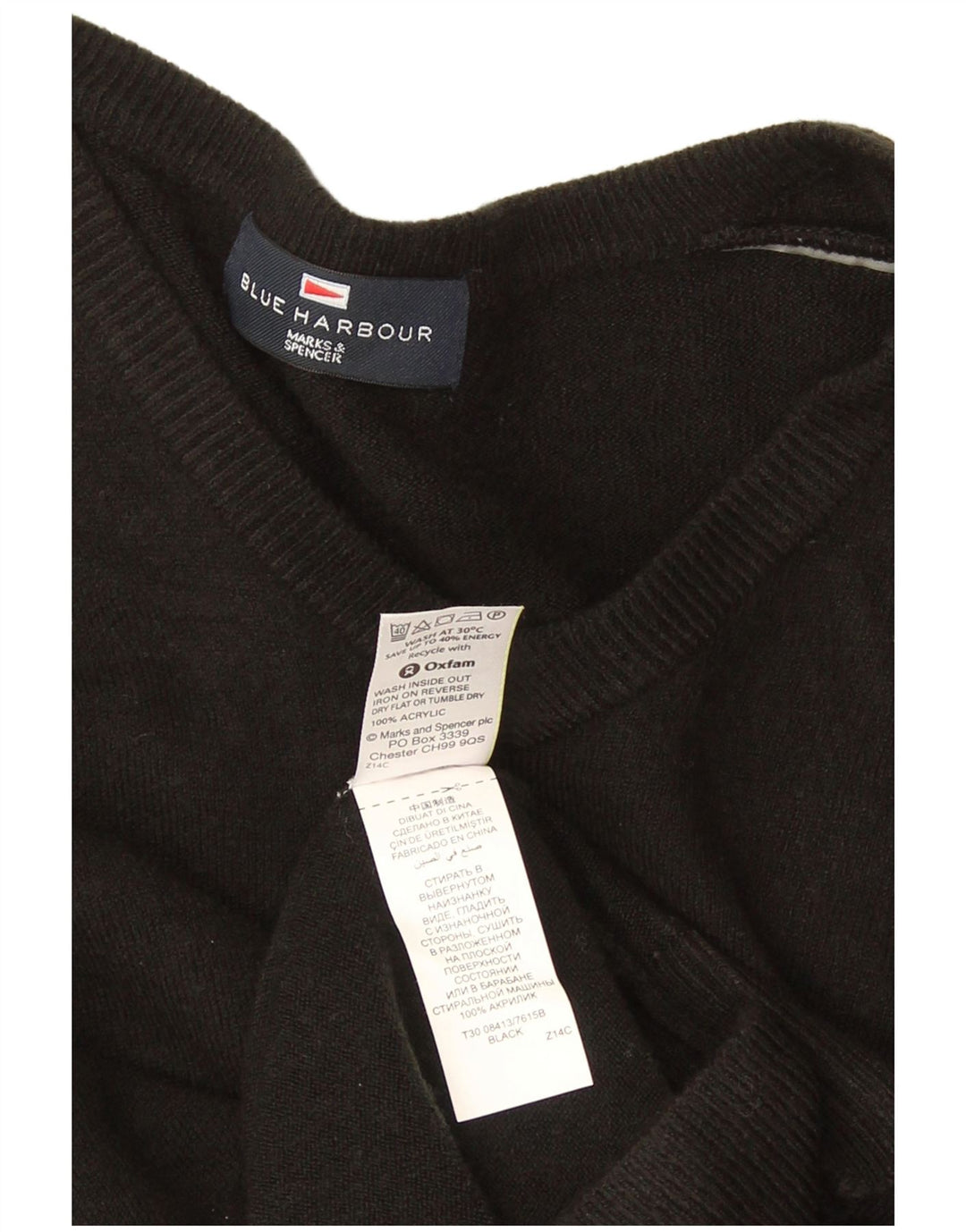 Marks & Spencer Mens Blue Harbour V-Neck Jumper Sweater Medium Black