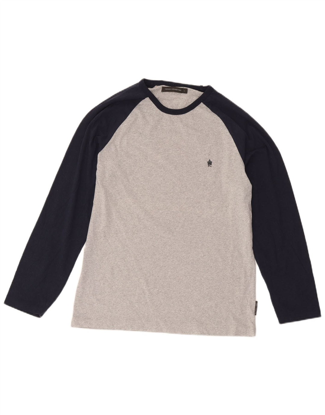 French Connection Mens Top Long Sleeve Large Grey Colourblock Cotton