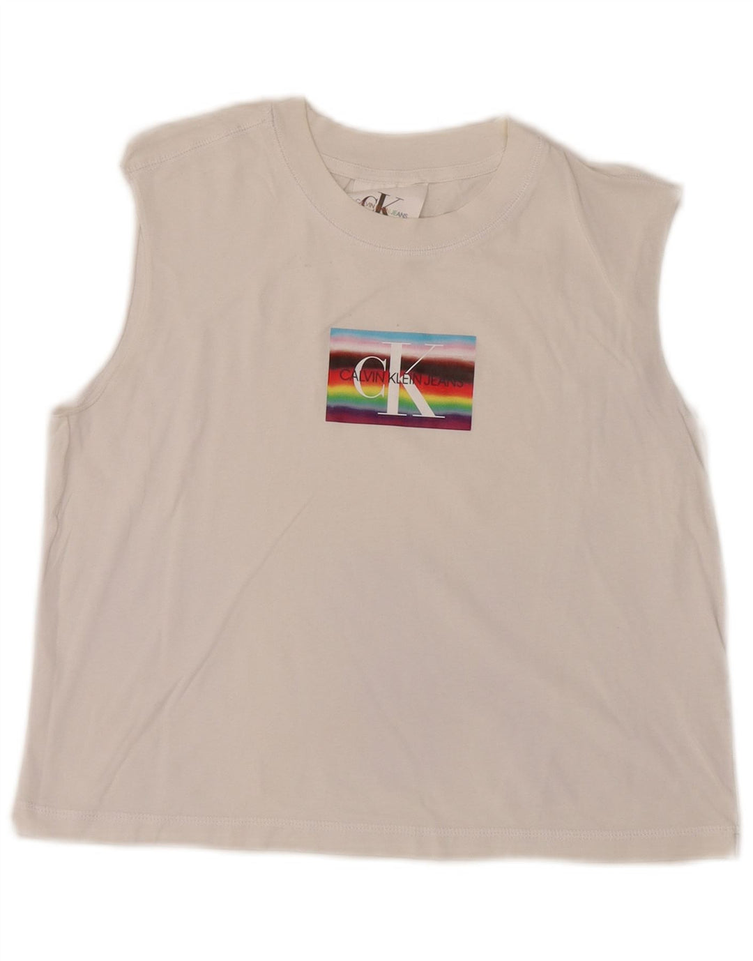 Calvin Klein Womens Crop Graphic Vest Top UK 12 Medium White