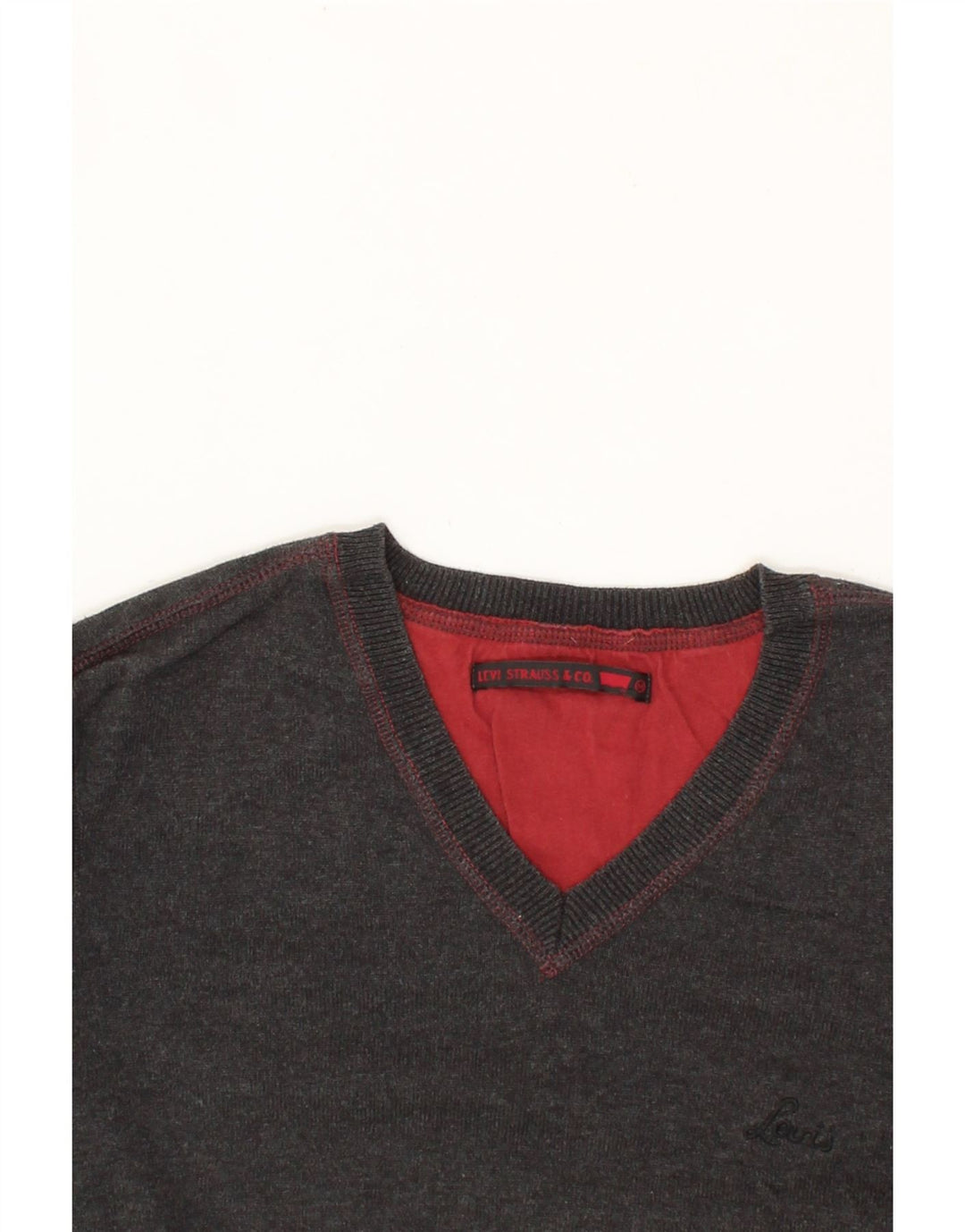 LEVI'S Mens V-Neck Jumper Sweater Medium Grey Cotton Vintage Levi's and Second-Hand Levi's from Messina Hembry 
