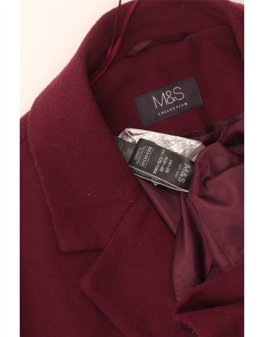 Marks & Spencer Womens Overcoat UK 20 2XL Burgundy Polyester