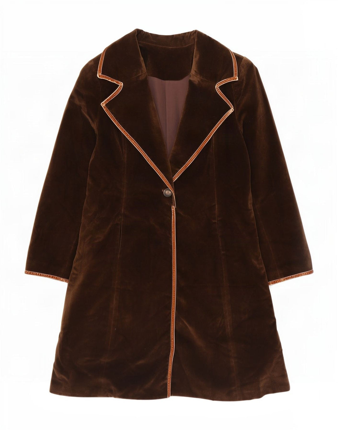 Cappotto vintage in velluto da donna UK 12 in poliestere marrone medio