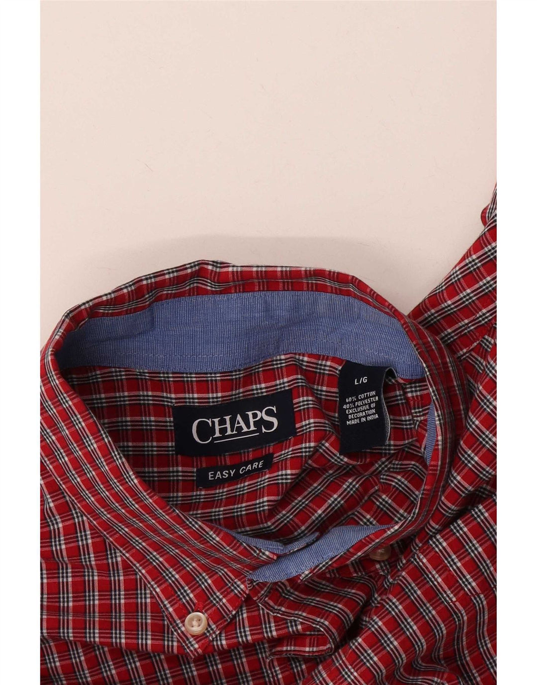 Chaps Mens Easy Care Shirt Large Red Check Cotton