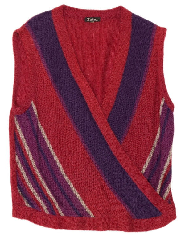 Werther Womens Crop Vest Tank Top IT 44 Medium Burgundy Striped Mohair