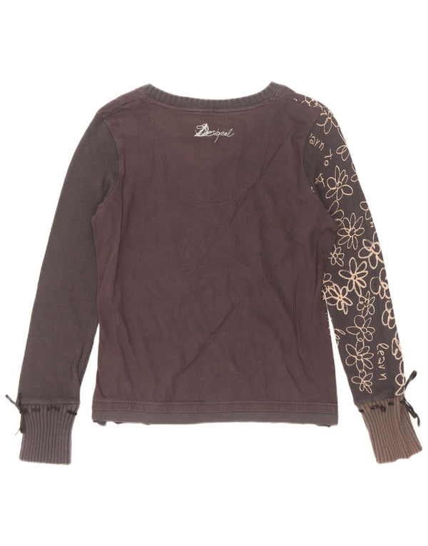 Desigual Dame Grafisk Top Langærmet UK 18 XL Sort Blomster Bomuld Hjerte