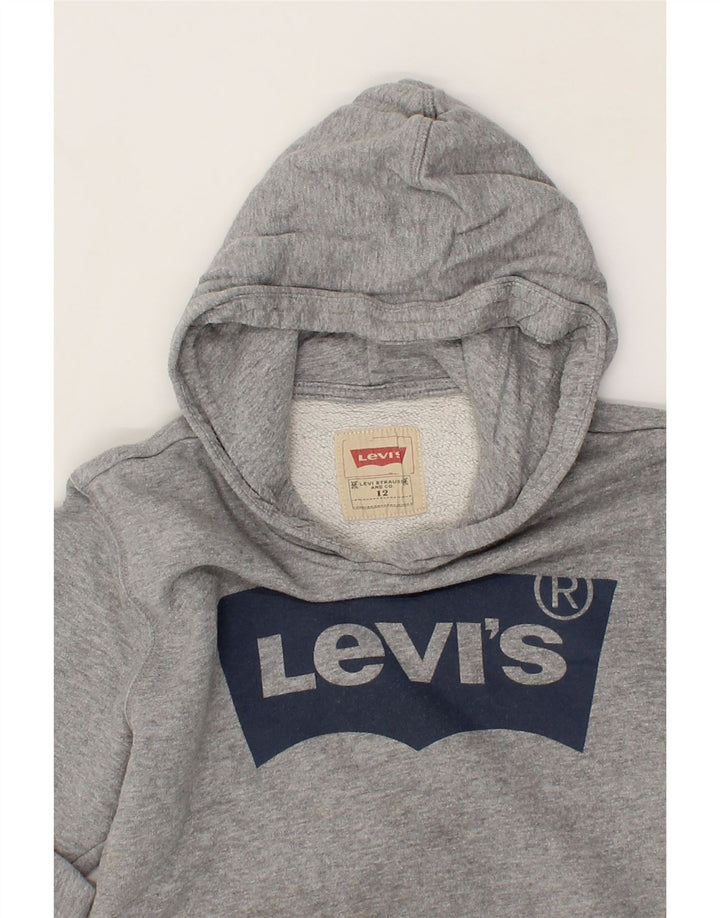 LEVI'S Boys Graphic Hoodie Jumper 11-12 Years Grey Cotton Vintage Levi's and Second-Hand Levi's from Messina Hembry 