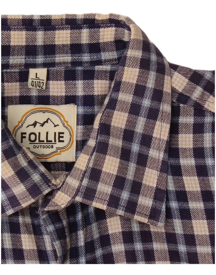 FOLLIE Herre flannelskjorte str. 41/42 Large Blue Check
