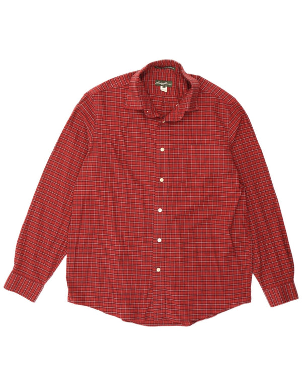 Camisa masculina de flanela com ajuste relaxado Eddie Bauer, algodão xadrez grande cor de vinho