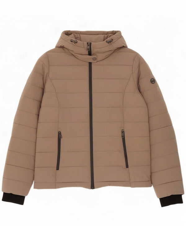 Michael Kors Womens Hooded Padded Jacket UK 14 Medium Brown Polyester