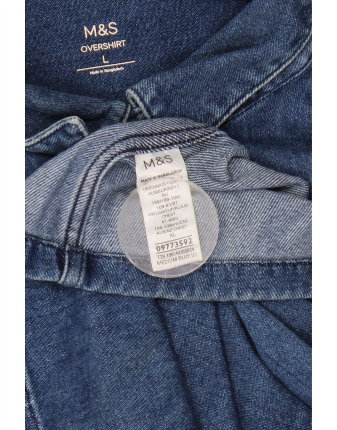 Marks & Spencer Mens Overshirt Denim Shirt Large Blue Cotton Classic