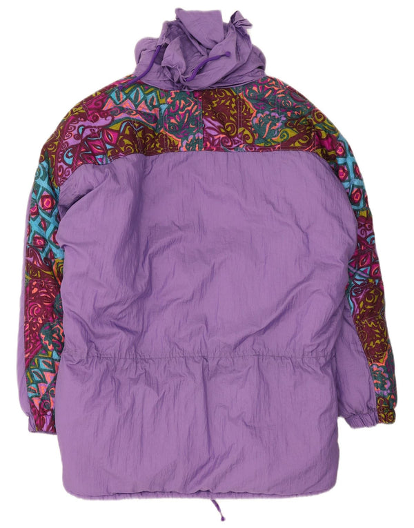 Brugi Womens Loose Fit Kapuzen-gepolsterte Skijacke IT 46 Large Lila Paisley