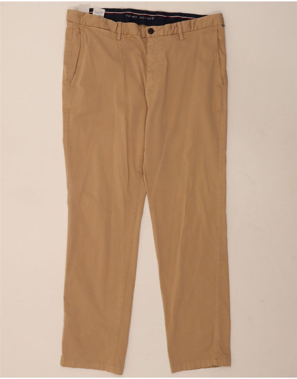 Tommy Hilfiger Mens Straight Chino Trousers W38 L32 Beige Cotton