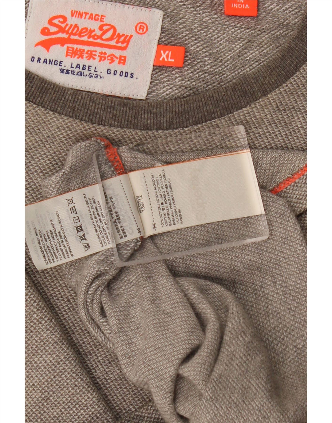 Superdry Mens Top Long Sleeve XL Grey Cotton