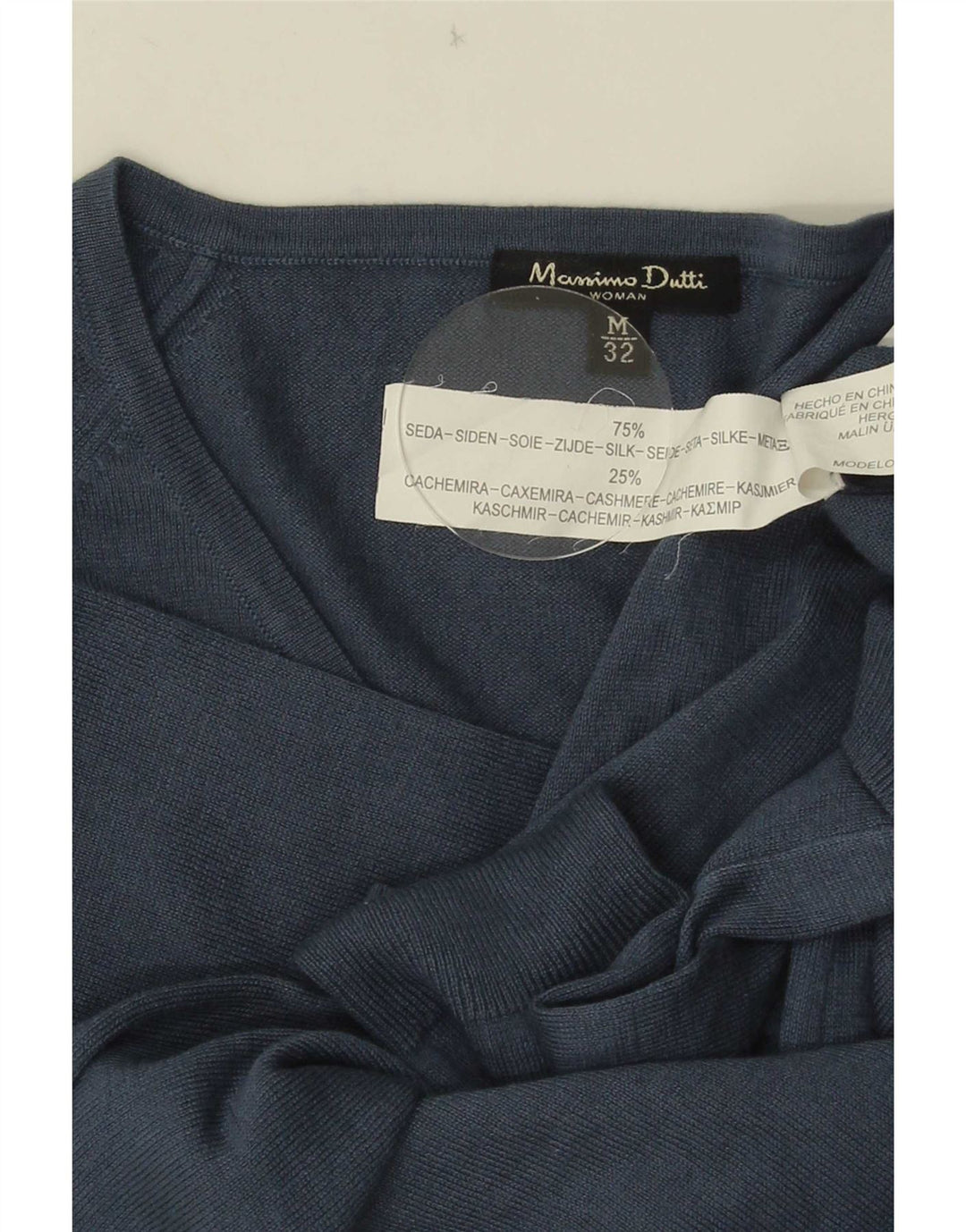 Massimo Dutti Damen-Pullover mit V-Ausschnitt, UK 12, mittelblaue Seide