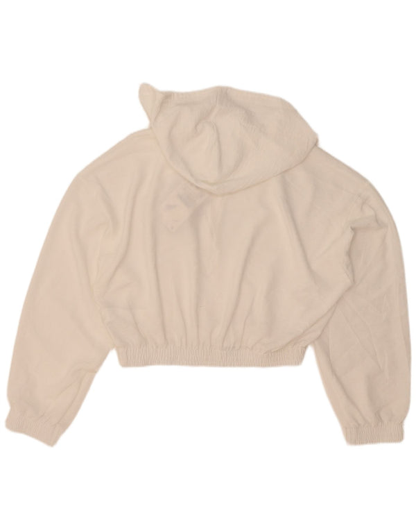 Zara Womens Crop Hoodie Jumper UK 16 Large White Polyester