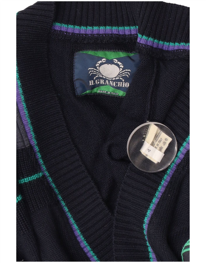 Il Granchio Mens Cardigan Sweater Medium Navy Blue Colourblock Wool
