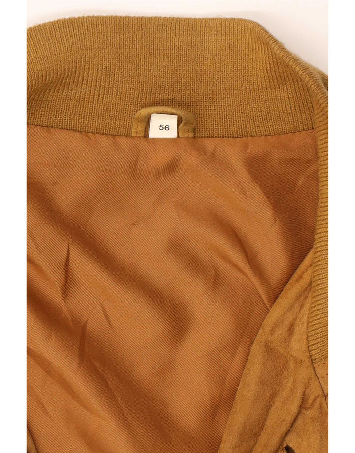 Vintage Mens Suede Bomber Jacket IT 56 3XL Beige Leather