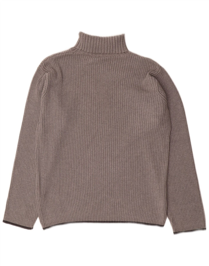 TOMMY HILFIGER Mens Graphic Roll Neck Jumper Sweater Large Grey Cotton
