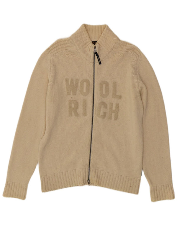 Woolrich Mens Graphic Cardigan Sweater Medium Beige Wool