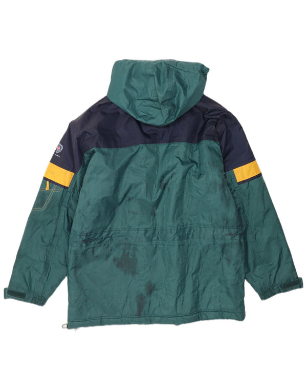 Vintage Herren Regenjacke mit Kapuze UK 42 XL Grün Colourblock Nylon