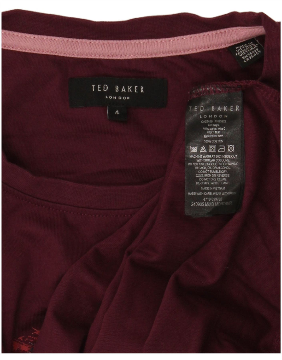 Ted Baker Mens Graphic T-Shirt Top Size 4 Large Maroon Cotton
