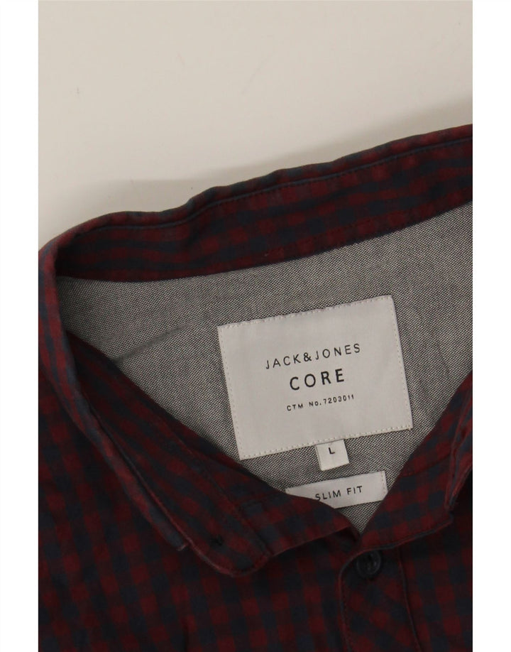 JACK & JONES Mens Slim Fit Shirt Large Red Gingham Cotton Vintage Jack & Jones and Second-Hand Jack & Jones from Messina Hembry 