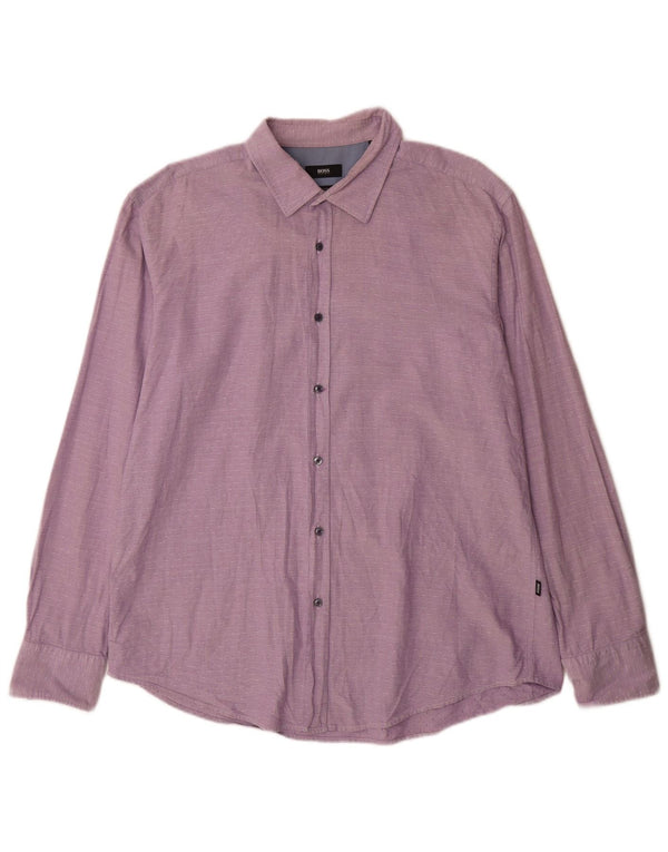 Camisa Hugo Boss Hombre Slim Fit 2XL Algodón Moteado Púrpura
