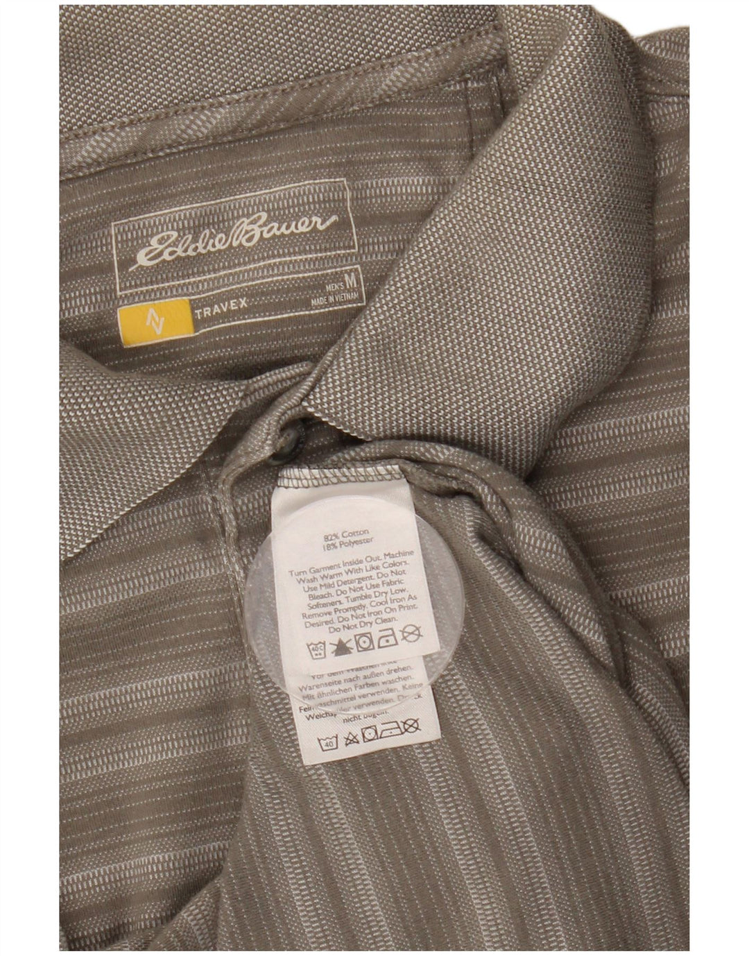 EDDIE BAUER Mens Polo Shirt Medium Grey Striped Cotton