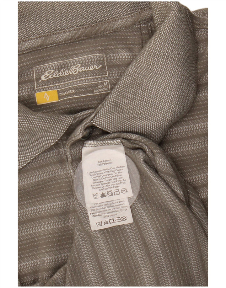 EDDIE BAUER Mens Polo Shirt Medium Grey Striped Cotton