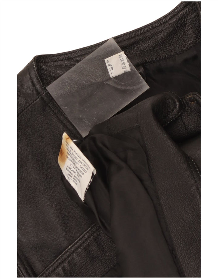 Vintage Mens Leather Waistcoat Medium Black Leather