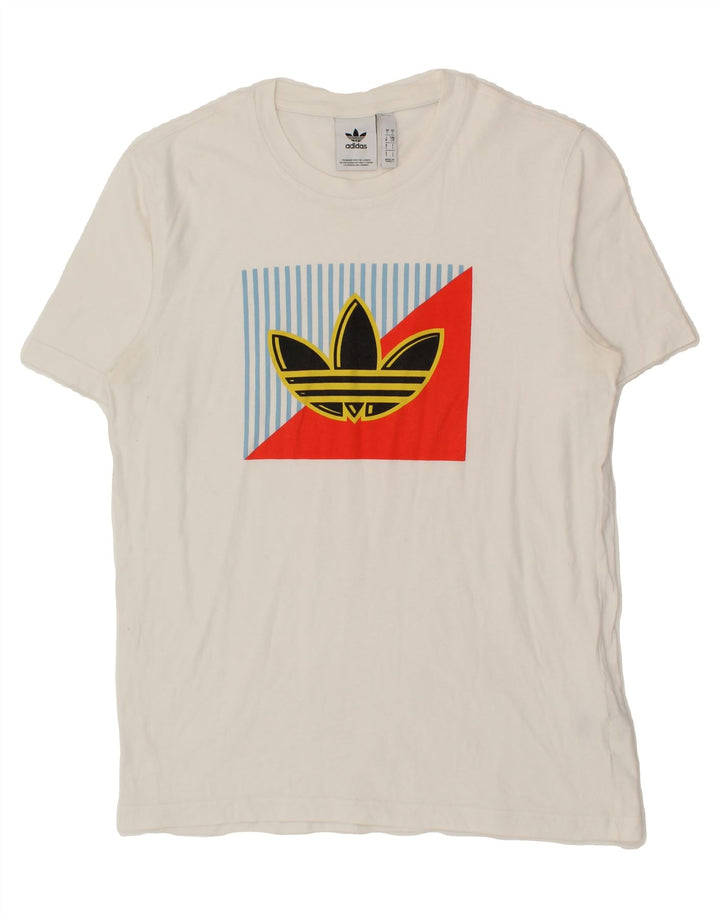 ADIDAS Mens Graphic T-Shirt Top Small White Cotton Vintage Adidas and Second-Hand Adidas from Messina Hembry 