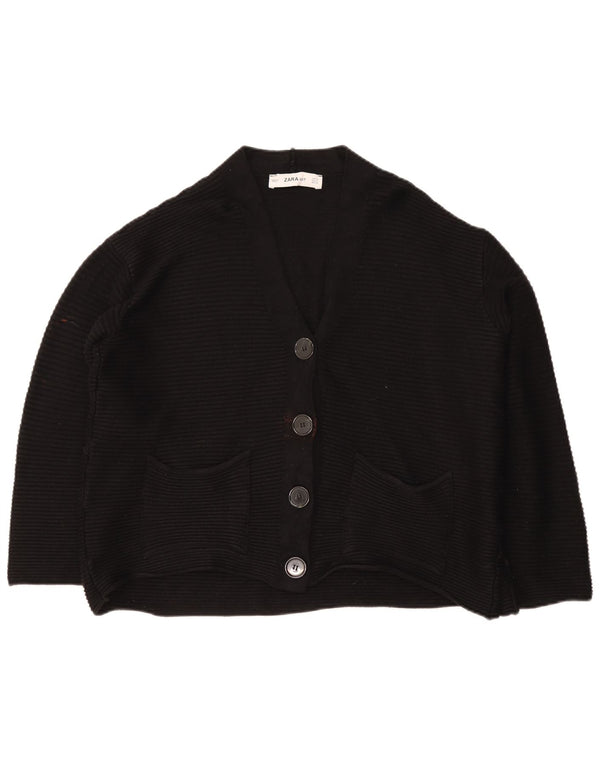 Zara Womens Crop Oversized cardigan sweater UK 10 Small Black Classic
