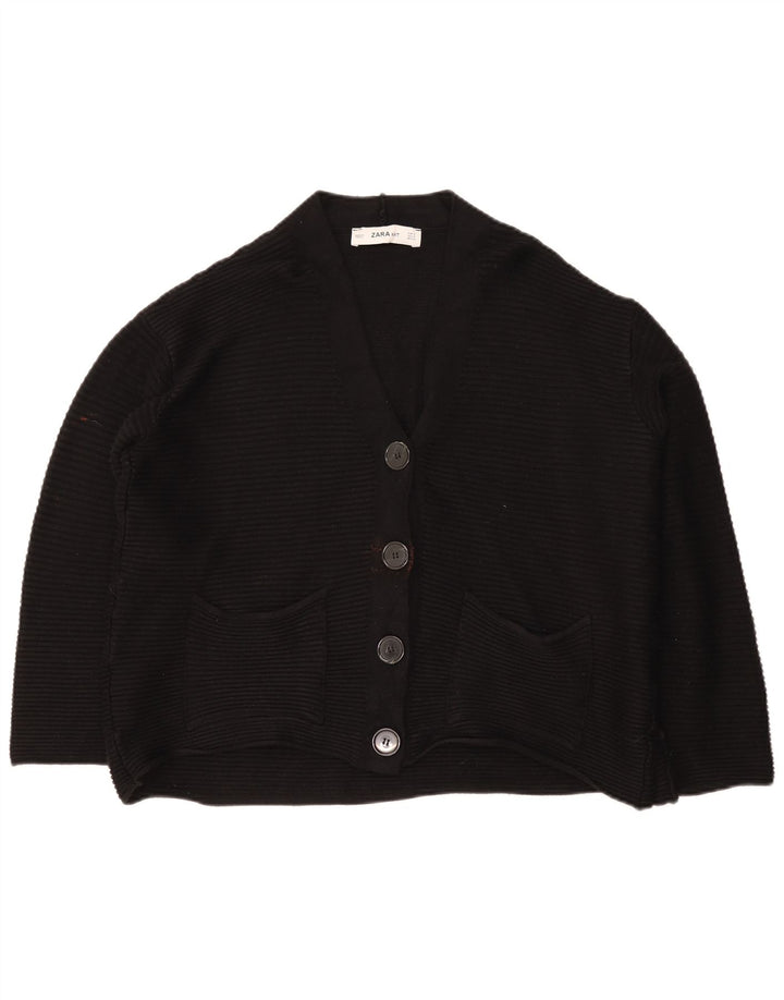 Zara Womens Crop Oversized Cardigan Sweater UK 10 Small Black Classic