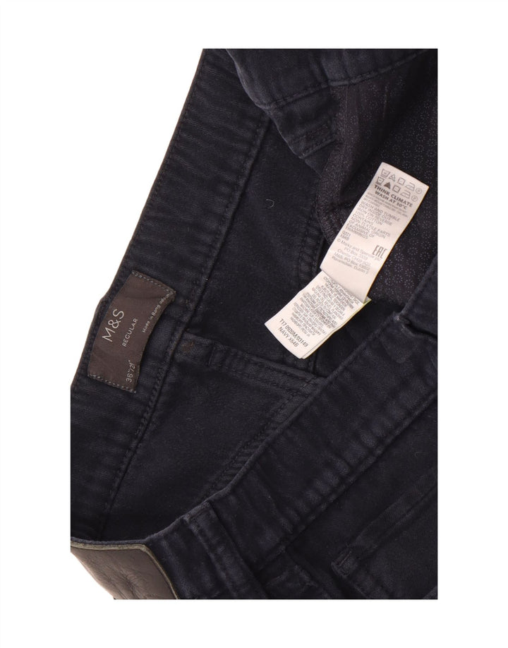 Marks & Spencer Mens Regular Casual Trousers W36 L29 Navy Blue Cotton