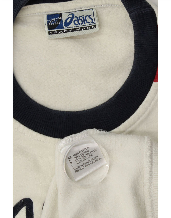 ASICS Boys Graphic Sweatshirt Jumper 13-14 Years Off White Colourblock Vintage Asics and Second-Hand Asics from Messina Hembry 
