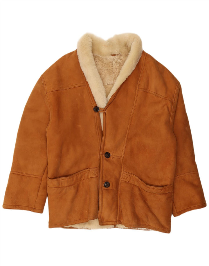 VINTAGE Mens Shearling Jacket UK 40 Large Brown