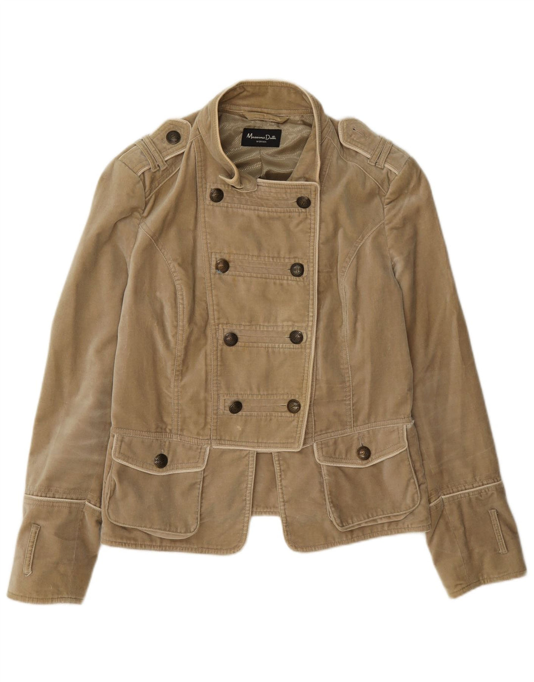Massimo Dutti Womens Double Breasted Military Blazer Jacket UK 18 XL Beige
