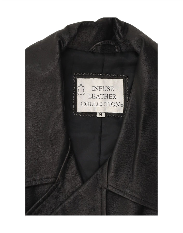 VINTAGE Mens Leather Coat UK 38 Medium Black Leather