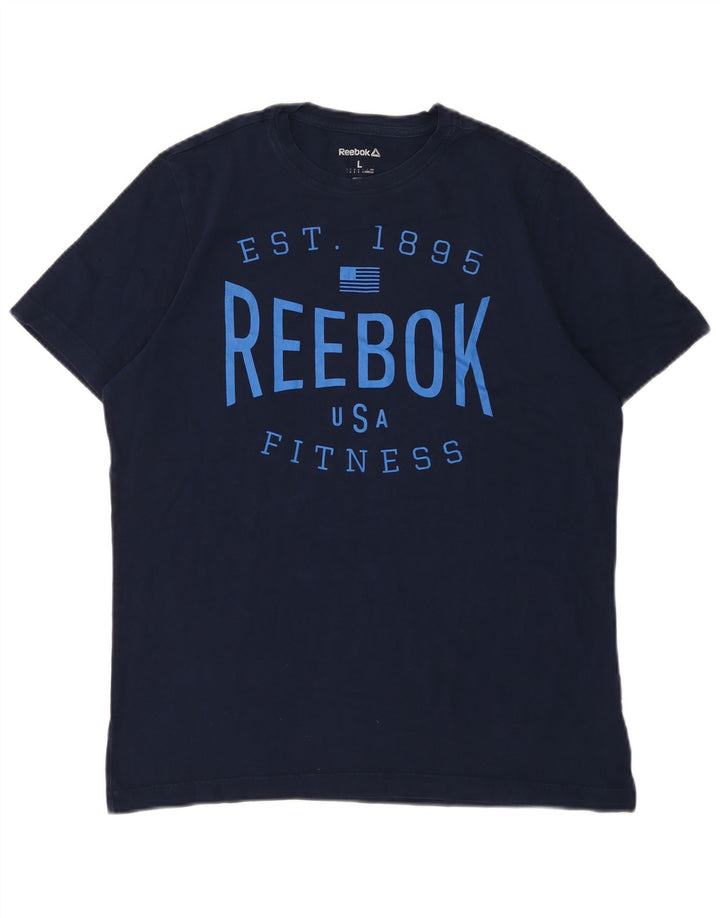 Reebok Mens Graphic T-Shirt Top Large Navy Blue Cotton